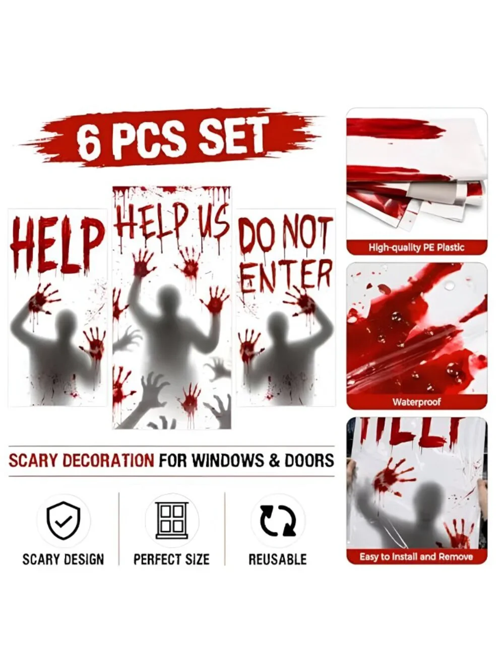 Halloween Decorations Door Cover Halloween Window Decorations 6Pcs Scary Window